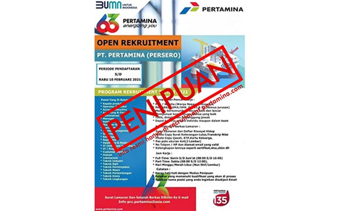 Pengumuman Rekrutmen Pertamina Hoax, Awas Tertipu !